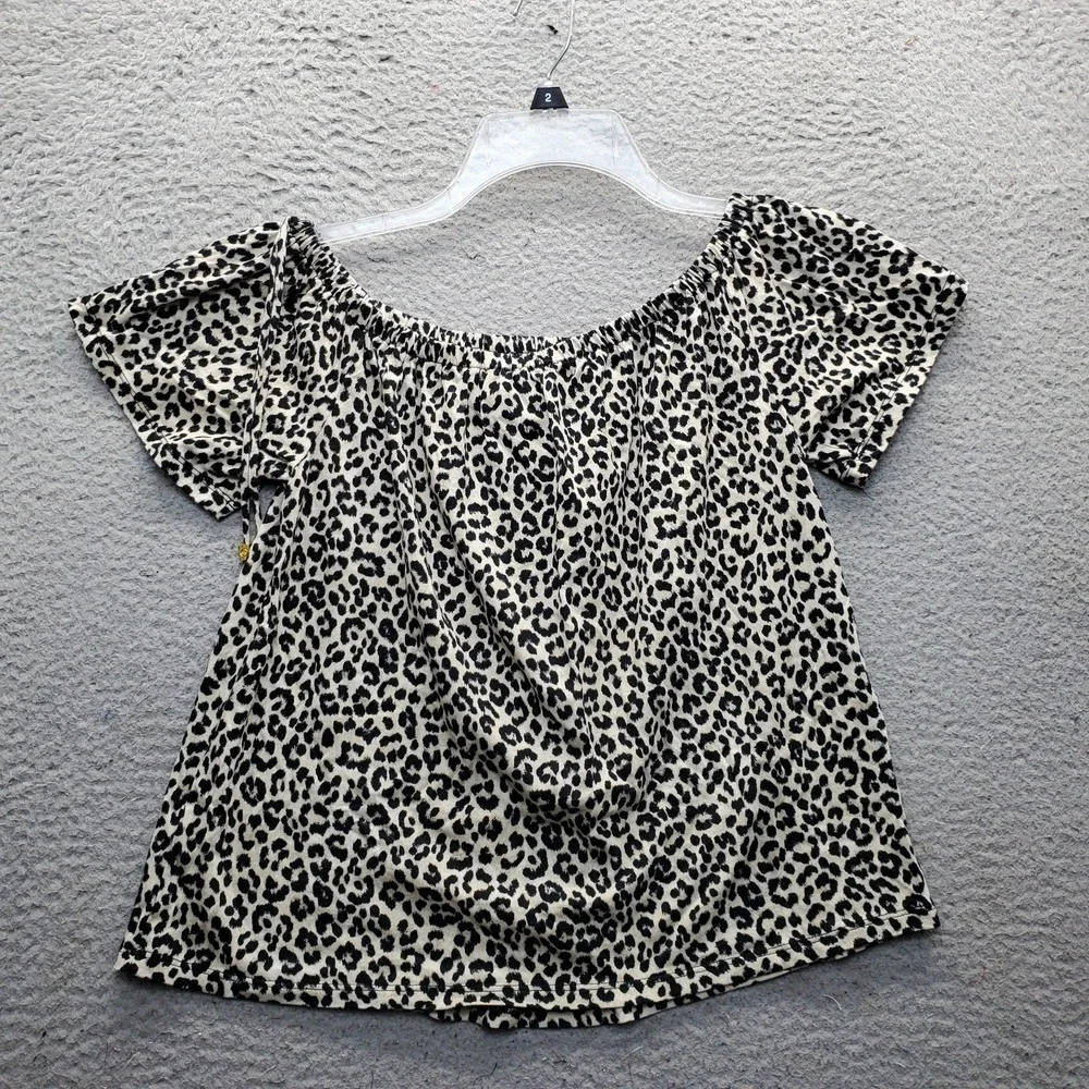 Michael Kors Blouse Womens S Multi Leopard Print Short Sleeve Off the Shoulder
